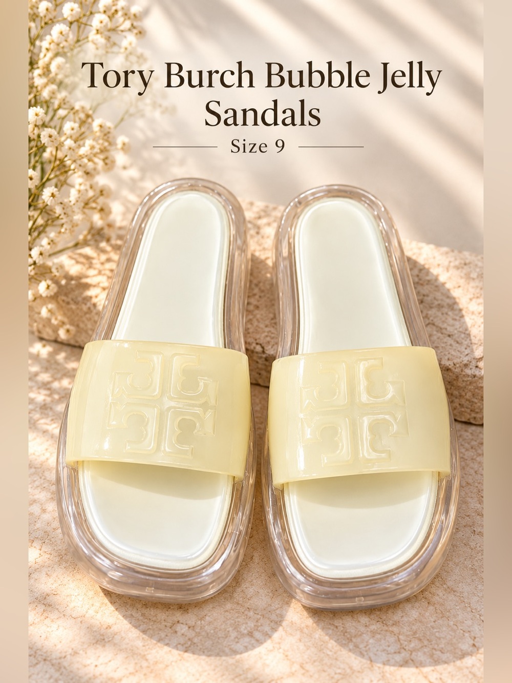 Tory Burch Bubble Jelly Slide Sandals Ivory Size 9